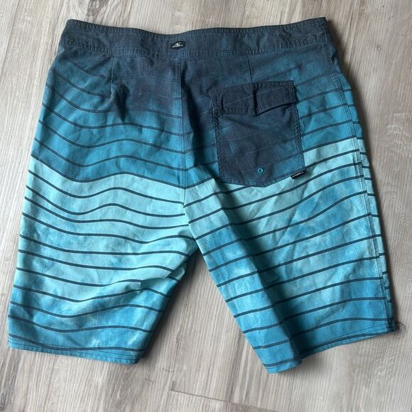 O’neill Blue Striped Swim Trunks Board Shorts Size 33 Medium - Picture 4 of 4